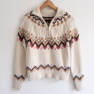 Lulu's Cream and Brown Patterned Turtleneck Sweater